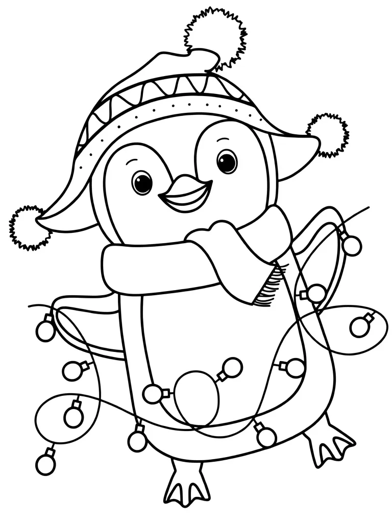 Раскраска – Пингвинчик с гирляндой