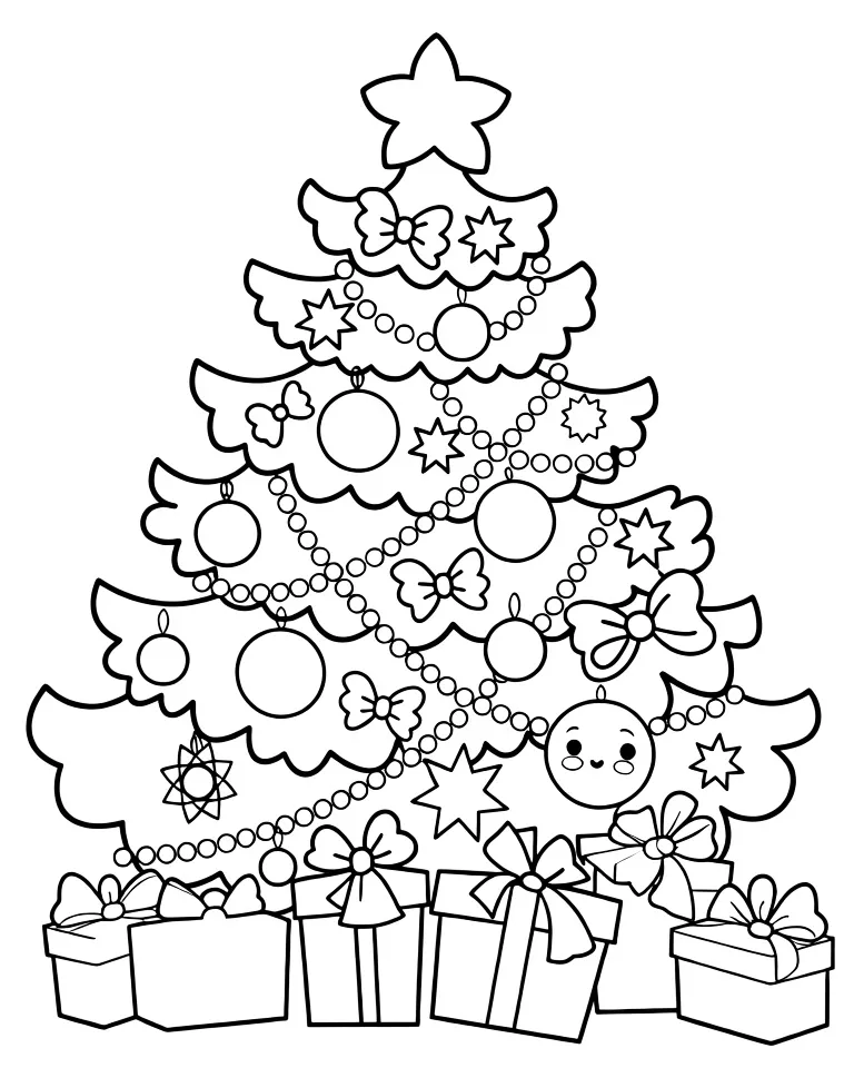 Раскраска – Подарки под новогодней елкой