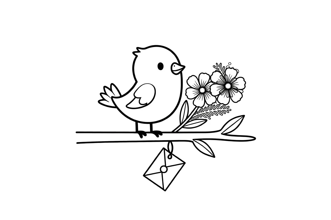 Раскраска – Поздравление от птички