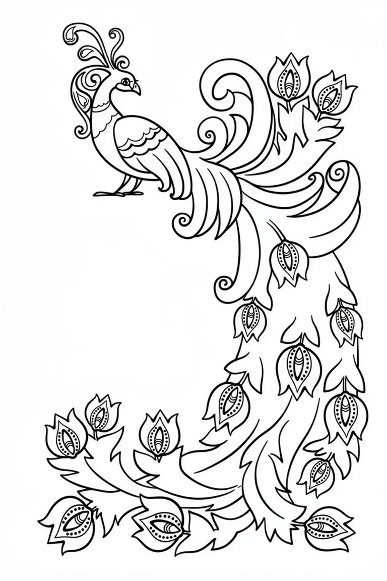 Раскраска – Поздравление с павлином
