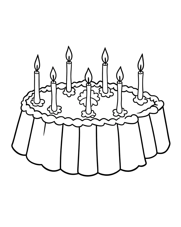 Раскраска – Праздничный торт со свечами
