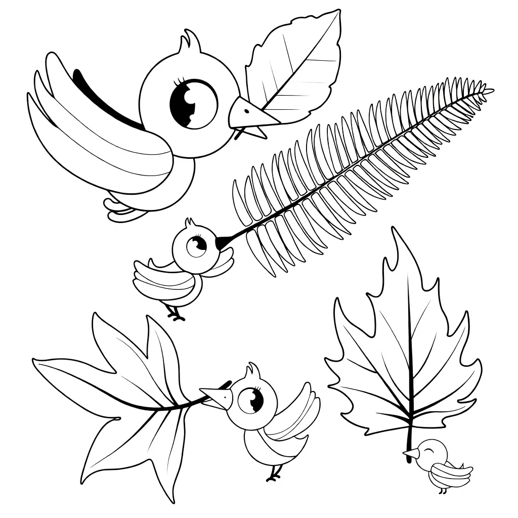 Раскраска – Птички и разные листики
