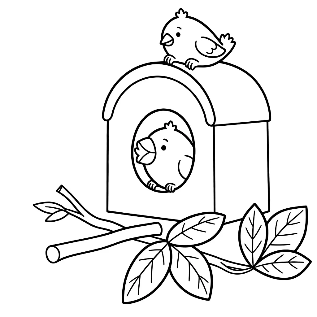 Раскраска – Птички в скворечнике