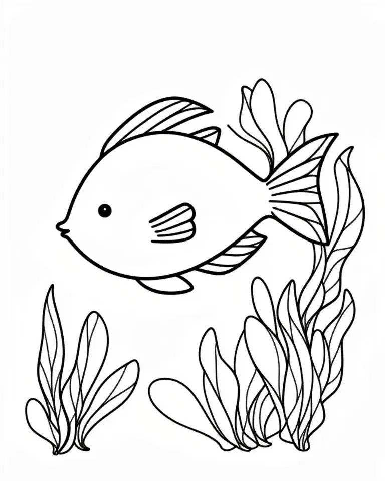 Раскраска – Рыба в водорослях