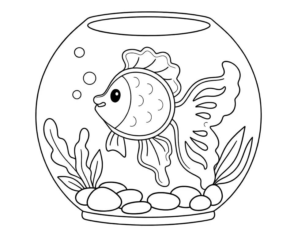 Раскраска – Рыбка в аквариуме