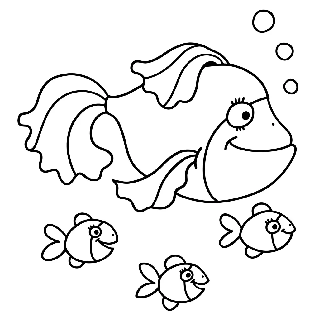 Раскраска – Рыбки и их мама