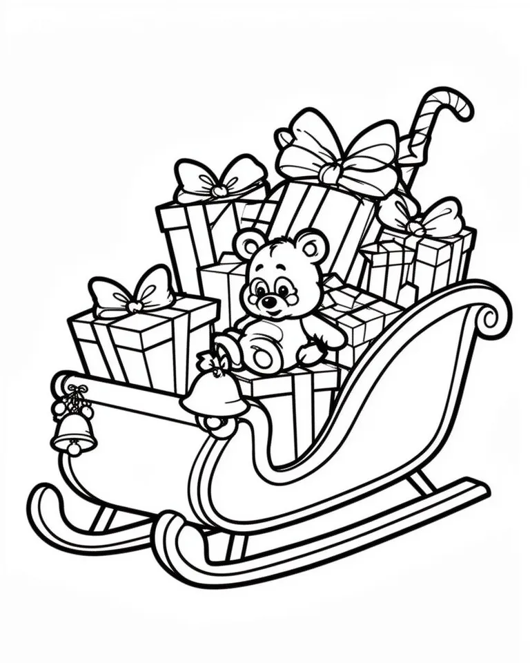 Раскраска – Сани с подарками