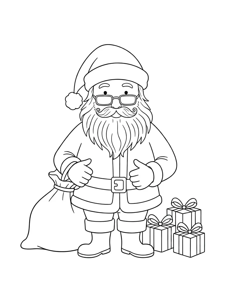 Раскраска – Санта Клаус с подарками