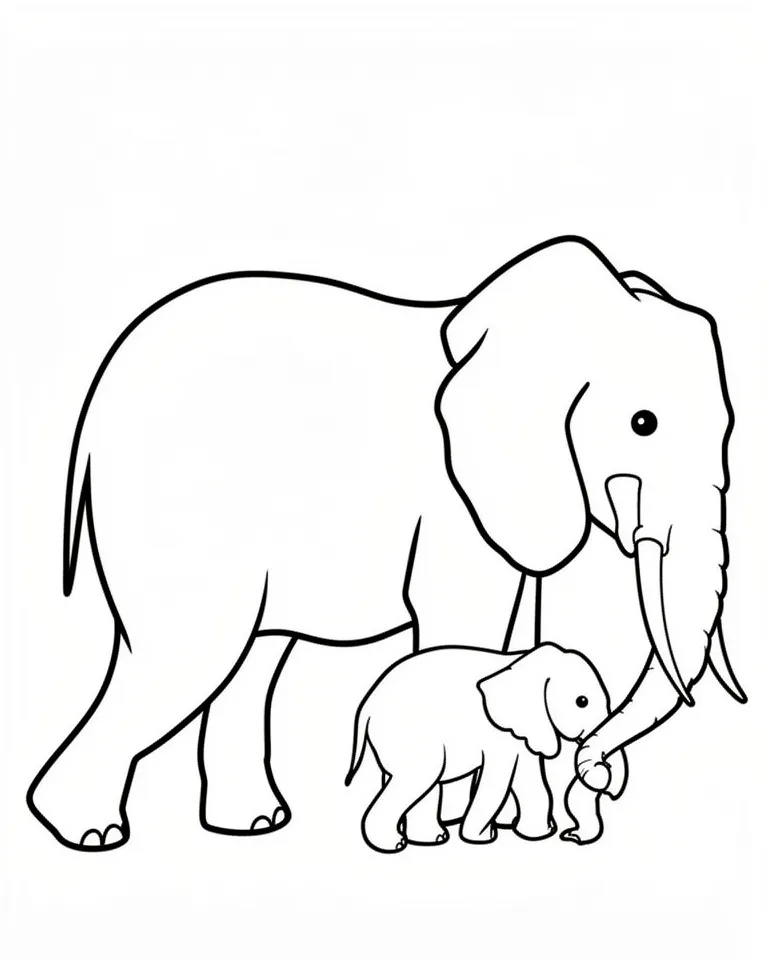 Раскраска – Слониха и слоненок