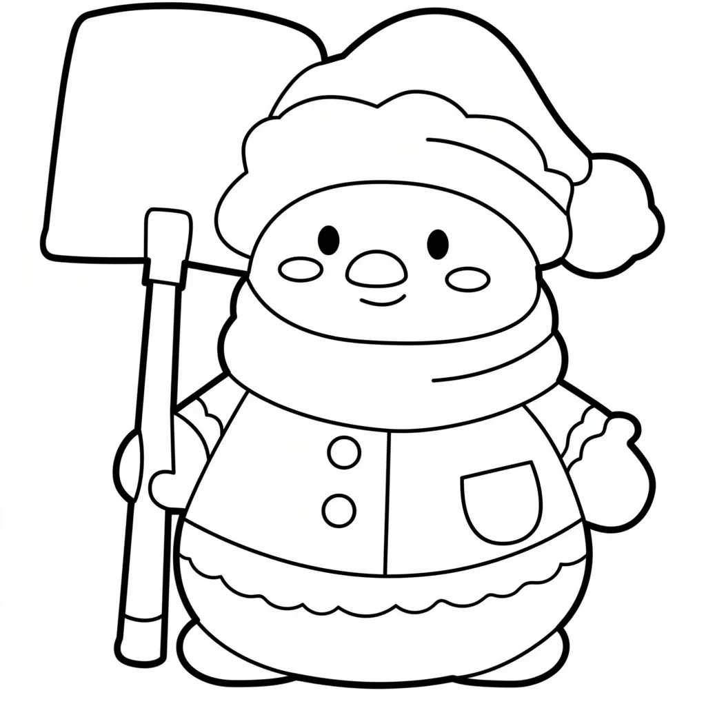 Раскраска – Снеговичок с лопатой