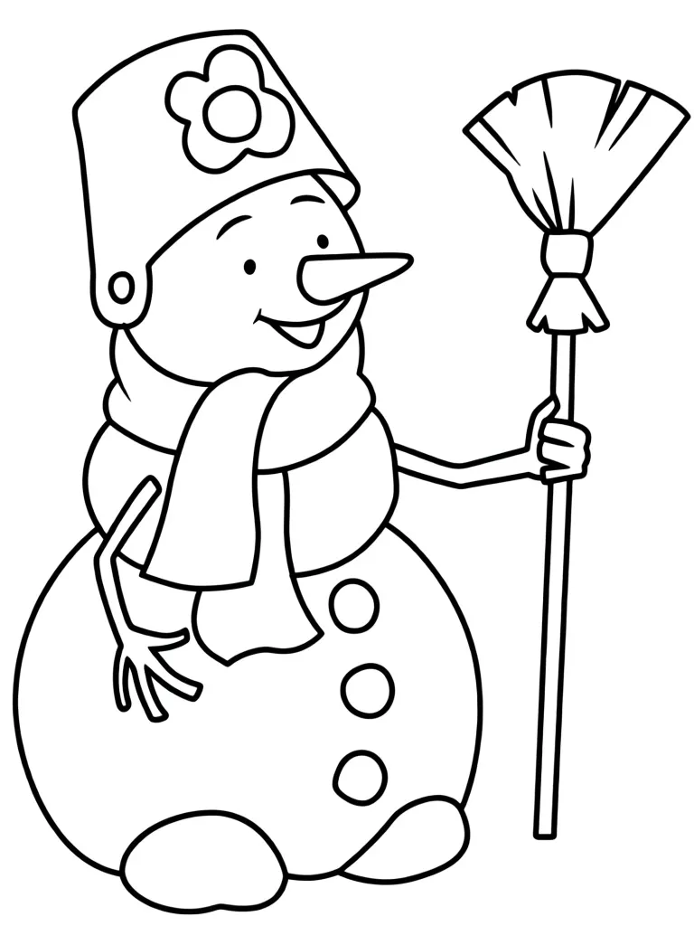 Раскраска – Снеговик с метлой