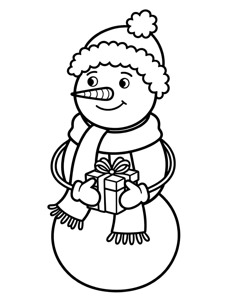 Раскраска – Снеговик в шарфике