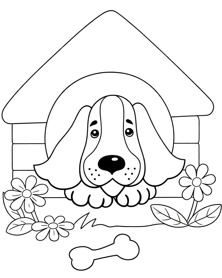 Раскраска – Собачка в будке