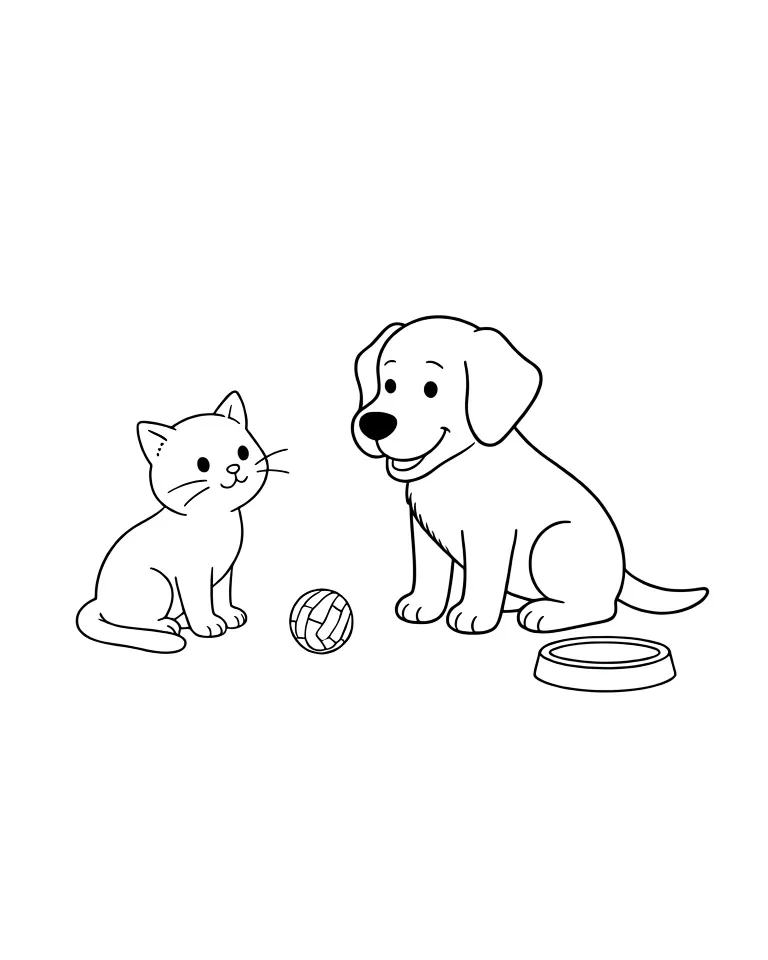 Раскраска – Собака знакомиться с котом
