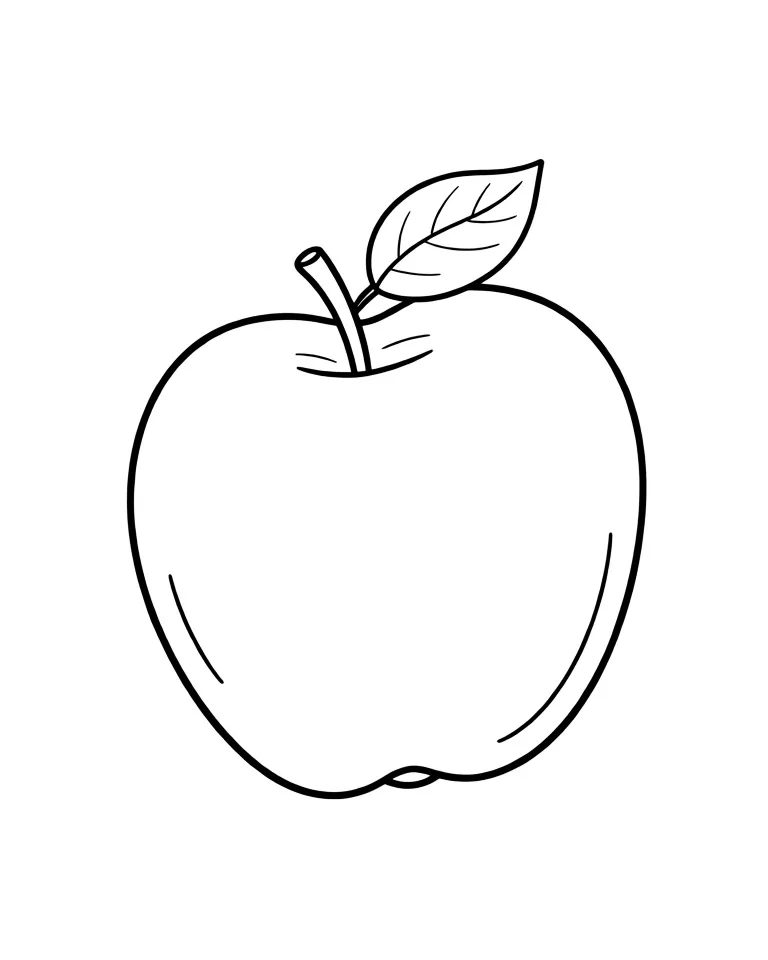 Раскраска – Сочное яблоко с листочком