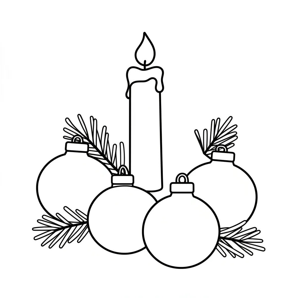 Раскраска – Свеча и новогодние игрушки