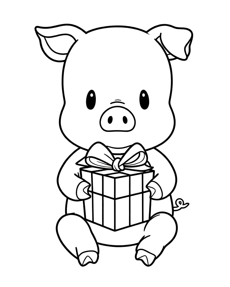 Раскраска – Свинка с подарком
