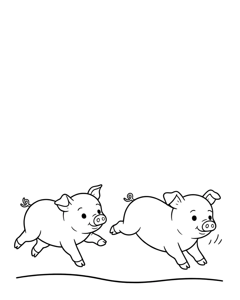 Раскраска – Свинки бегают по двору