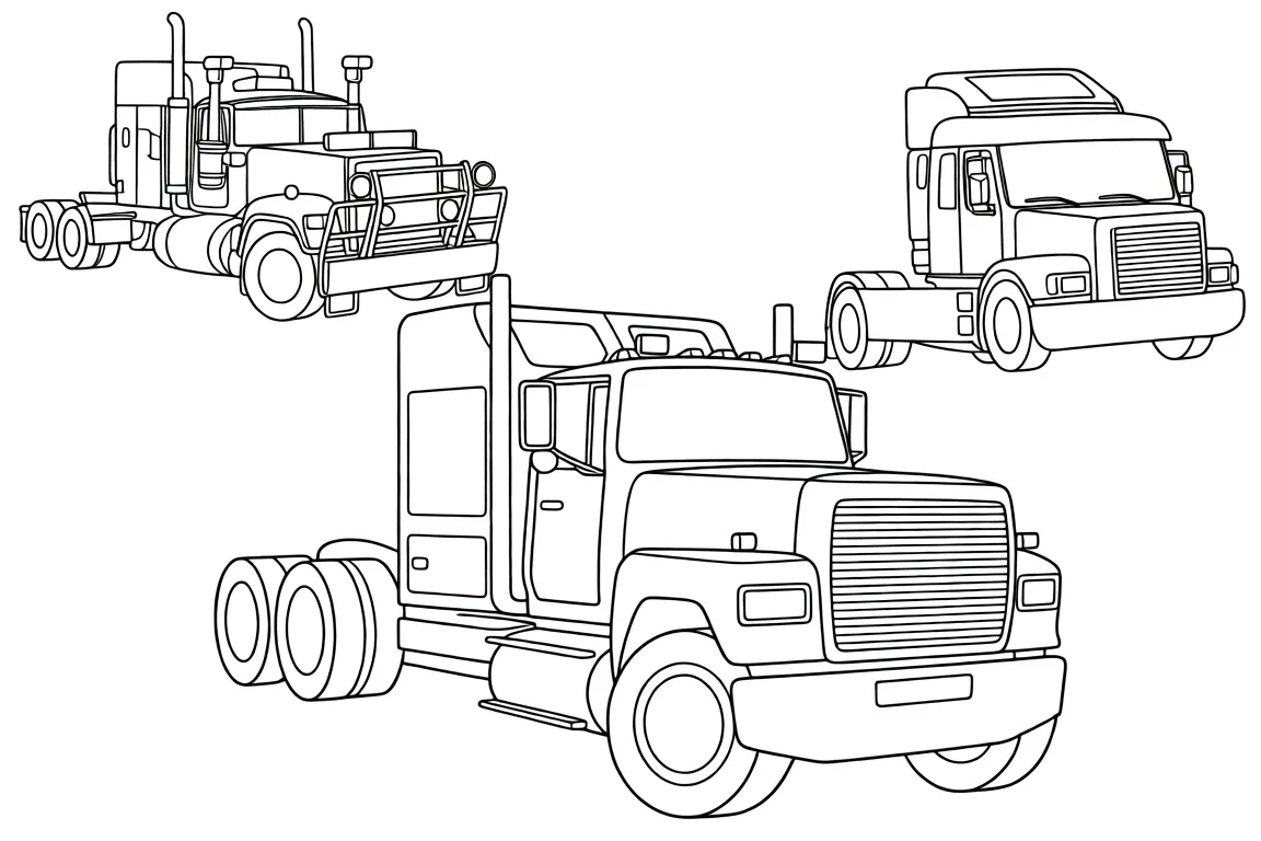 Раскраска – Три больших грузовика