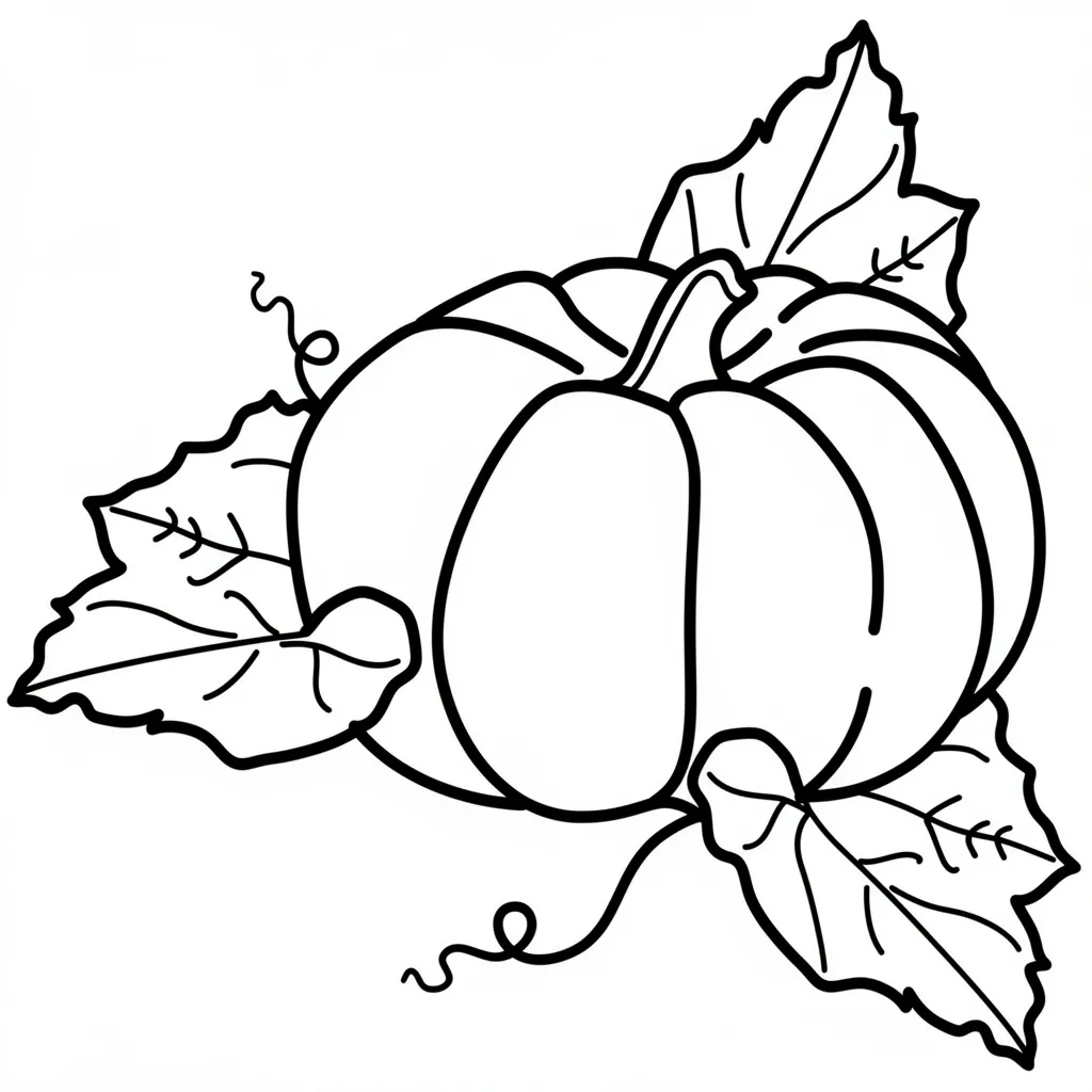 Раскраска – Тыква в листьях