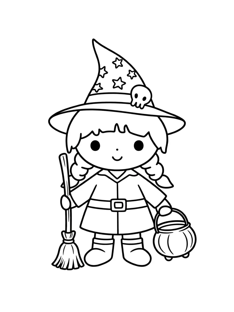 Раскраска – Ведьмочка в шляпе