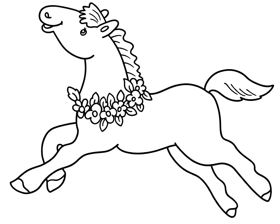 Раскраска – Веселая лошадка