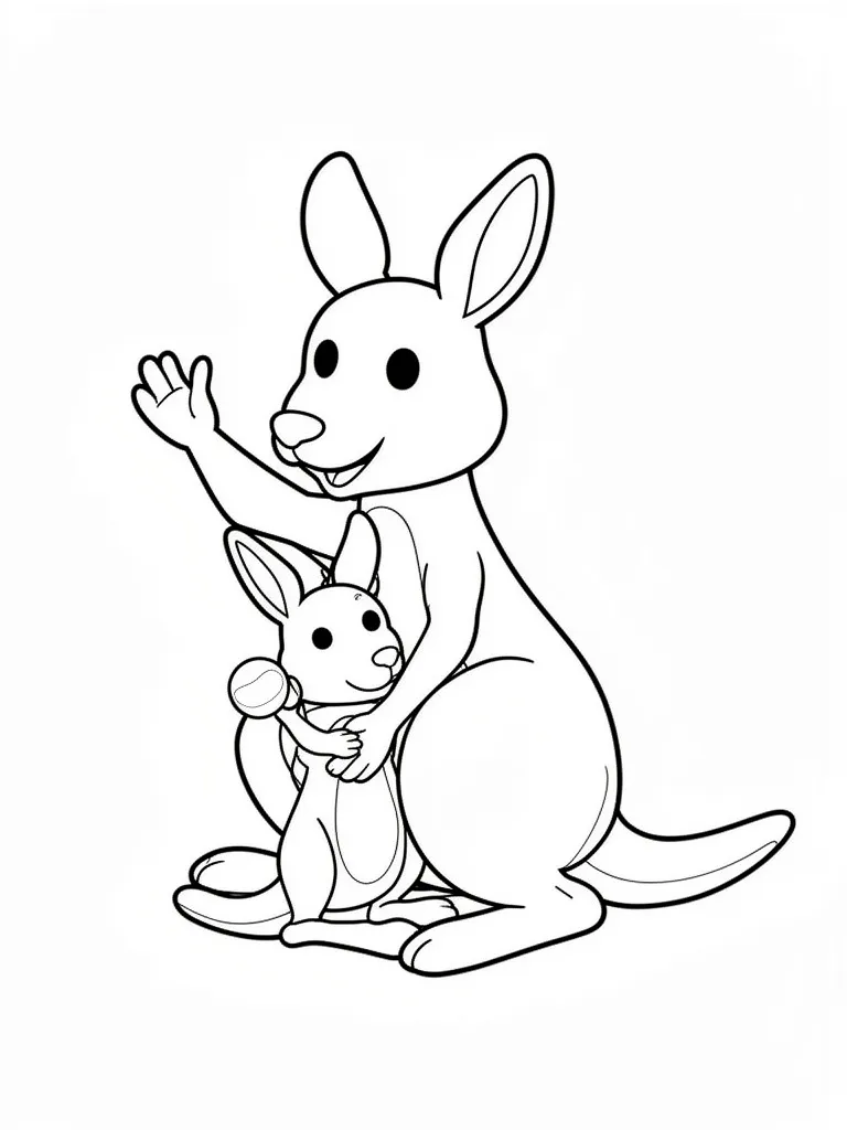 Раскраска – Веселая мама кенгуру с детенышем