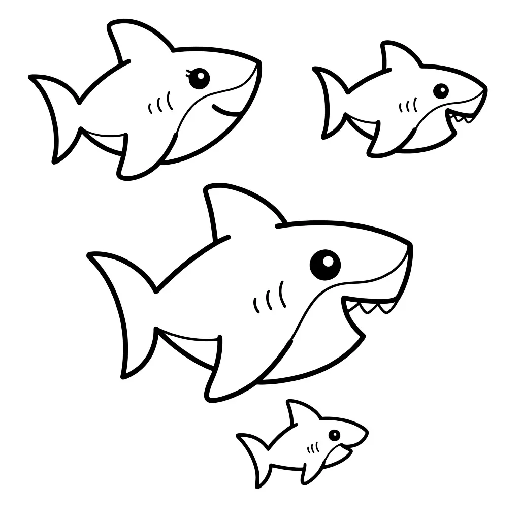 Раскраска – Веселая семья акул