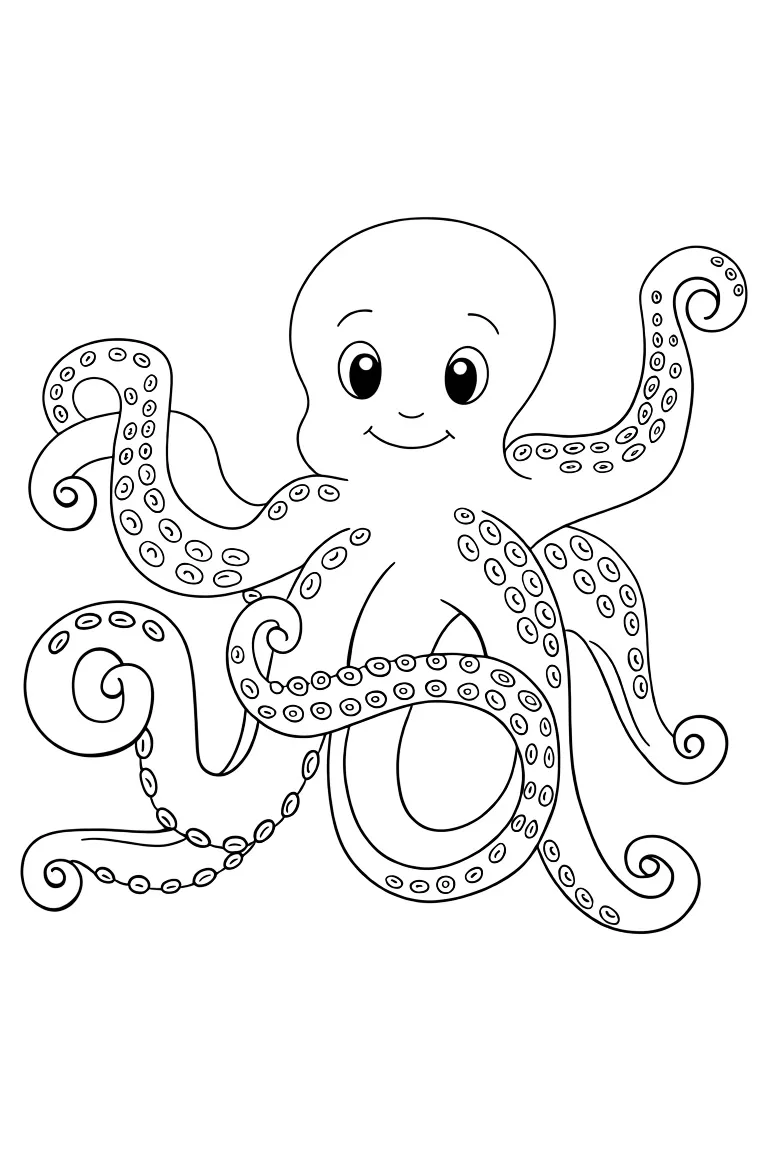 Раскраска – Веселый осьминог