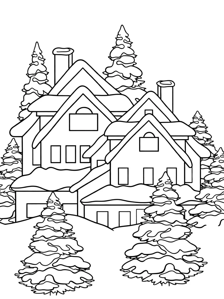 Раскраска – Зимняя ночь в деревне